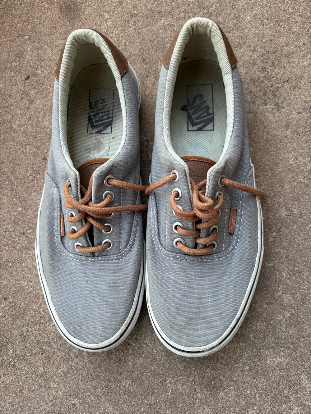 Men’s Vans Gray Canvas Boat Shoes with Brown laces and leather back -